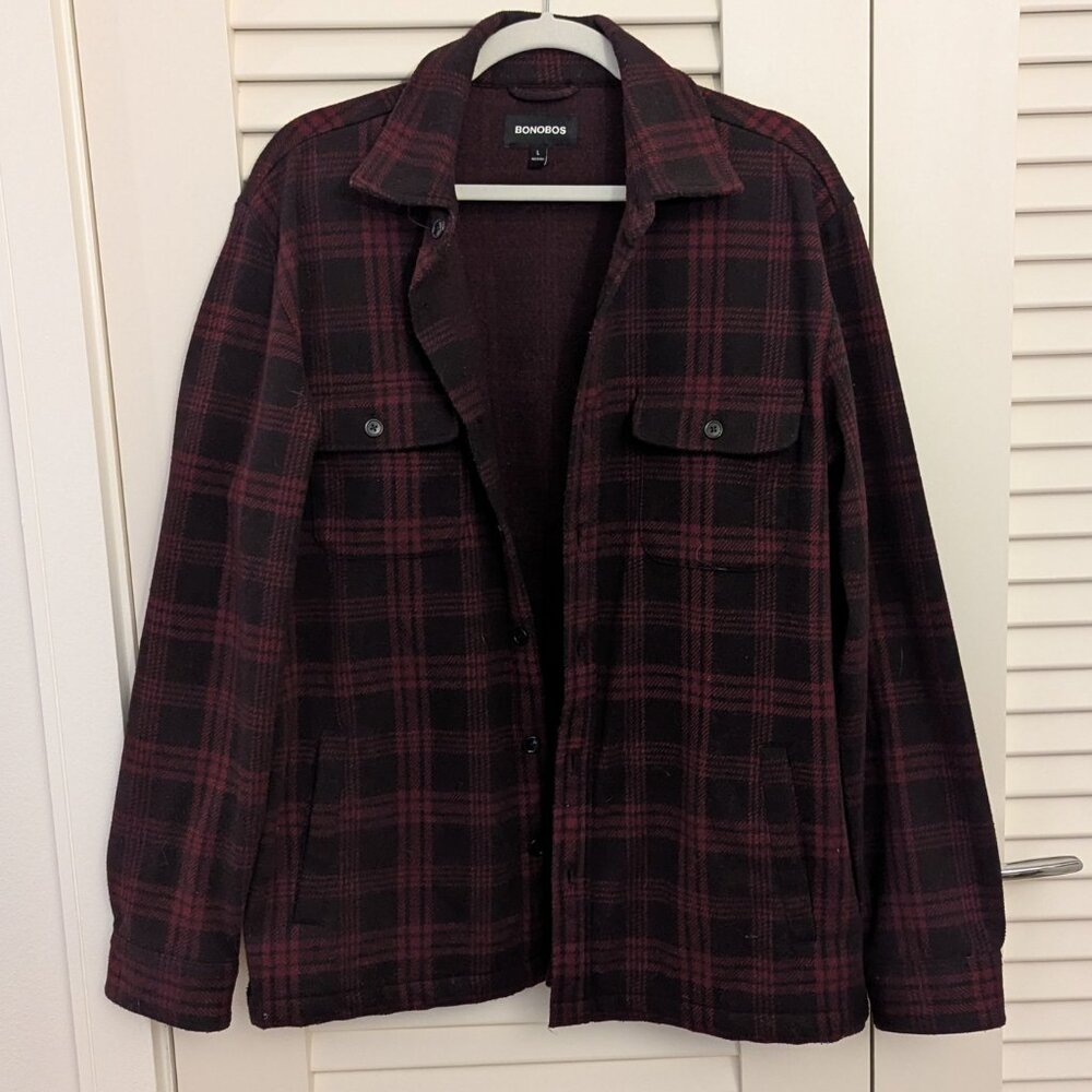 Bonobos Maroon Plaid Flannel Shacket, Large